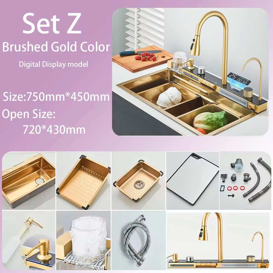 Stainless Steel Kitchen Waterfall Sink With Digital Display