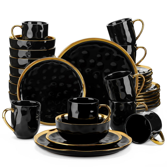 MALACASA Porcelain Dinnerware Set With Gold Trim Everyday Use