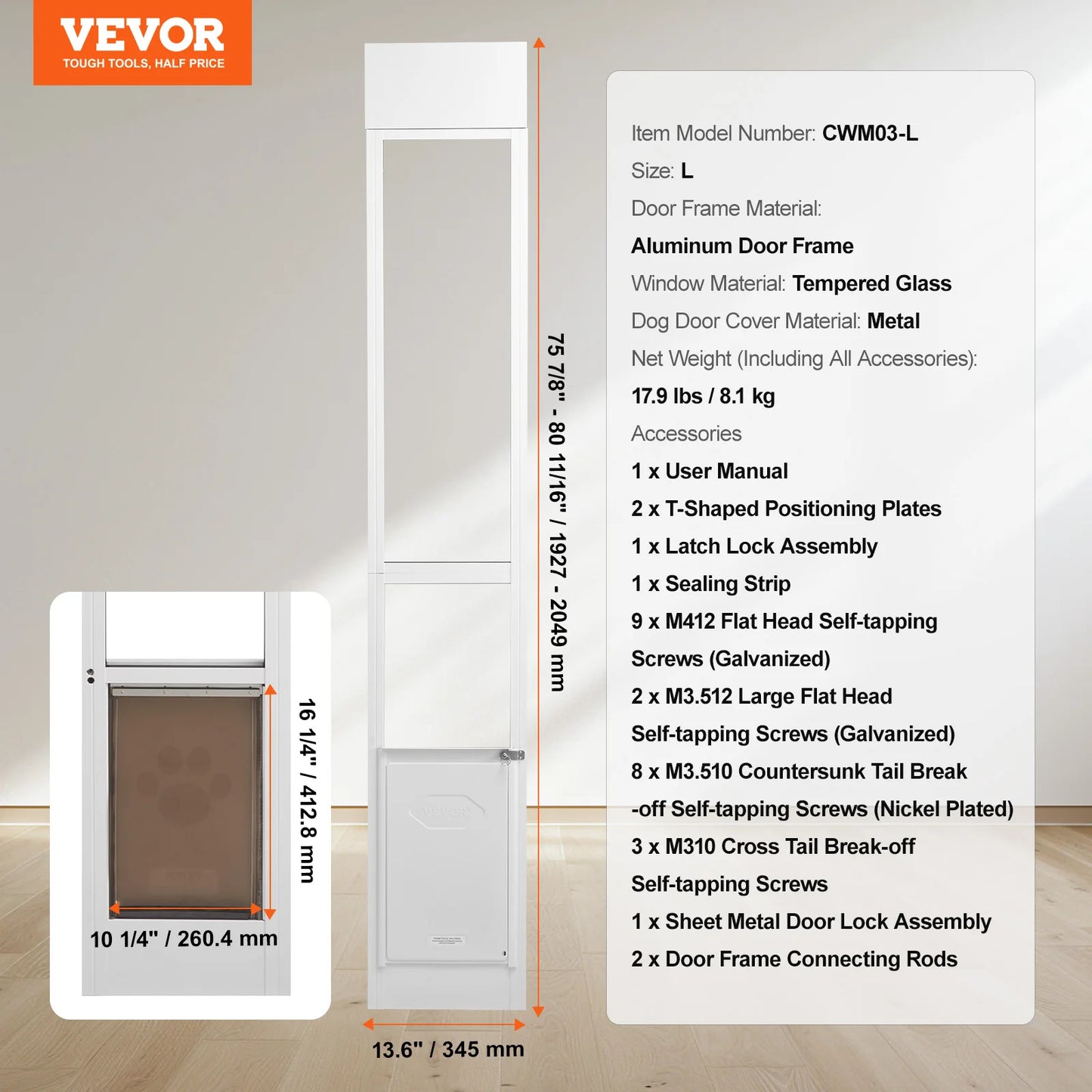 SucceBuy Dog Door For Sliding Glass Door With Adjustable Height