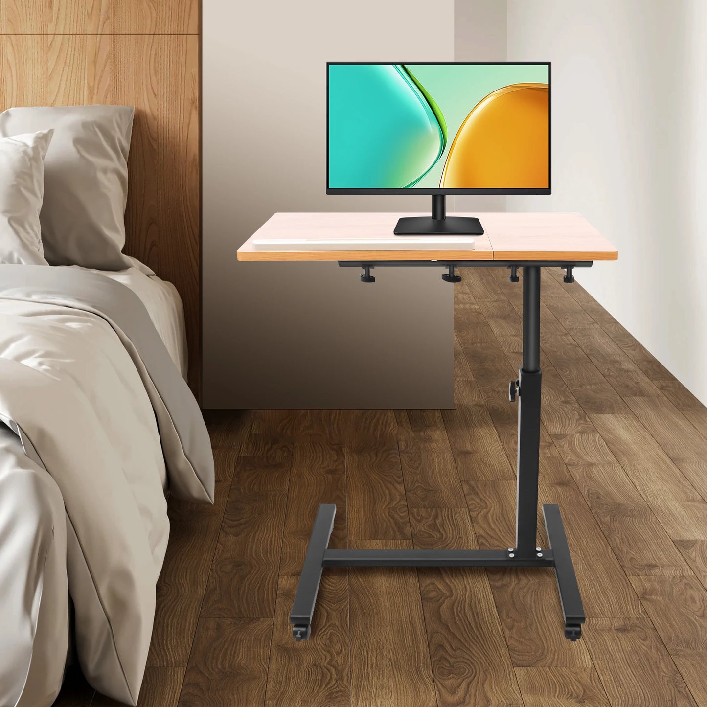 Bymaocar Rolling Standing Laptop Desk With Adjustable Height Overbed Table