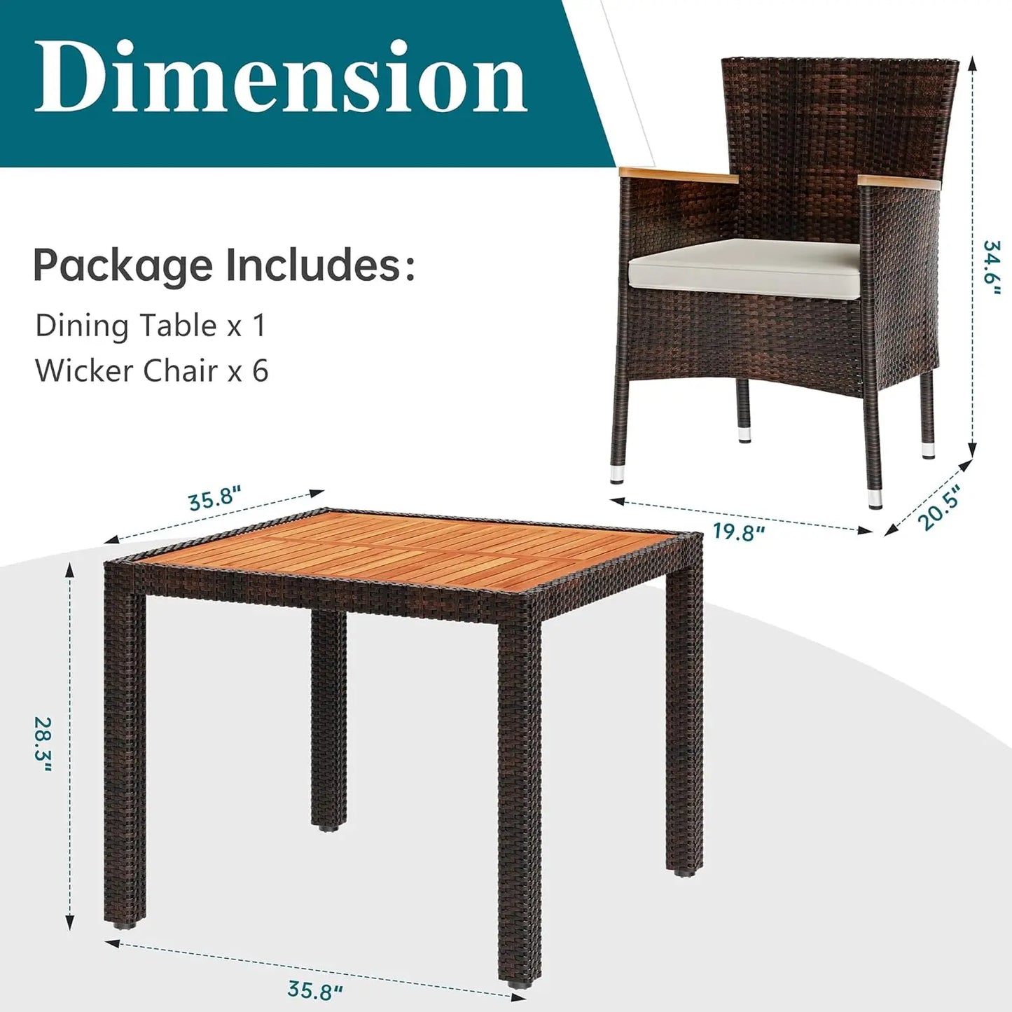 Patio Dining Set With Wicker Chairs And Wood Table Top