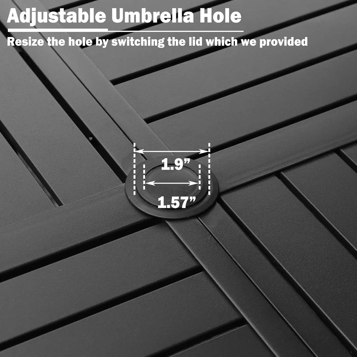 42" Round Patio Table, Black Metal Outdoor Dining Table for 4, E-Coating Outdoor Patio Table with 1.57" Umbrella, Customized