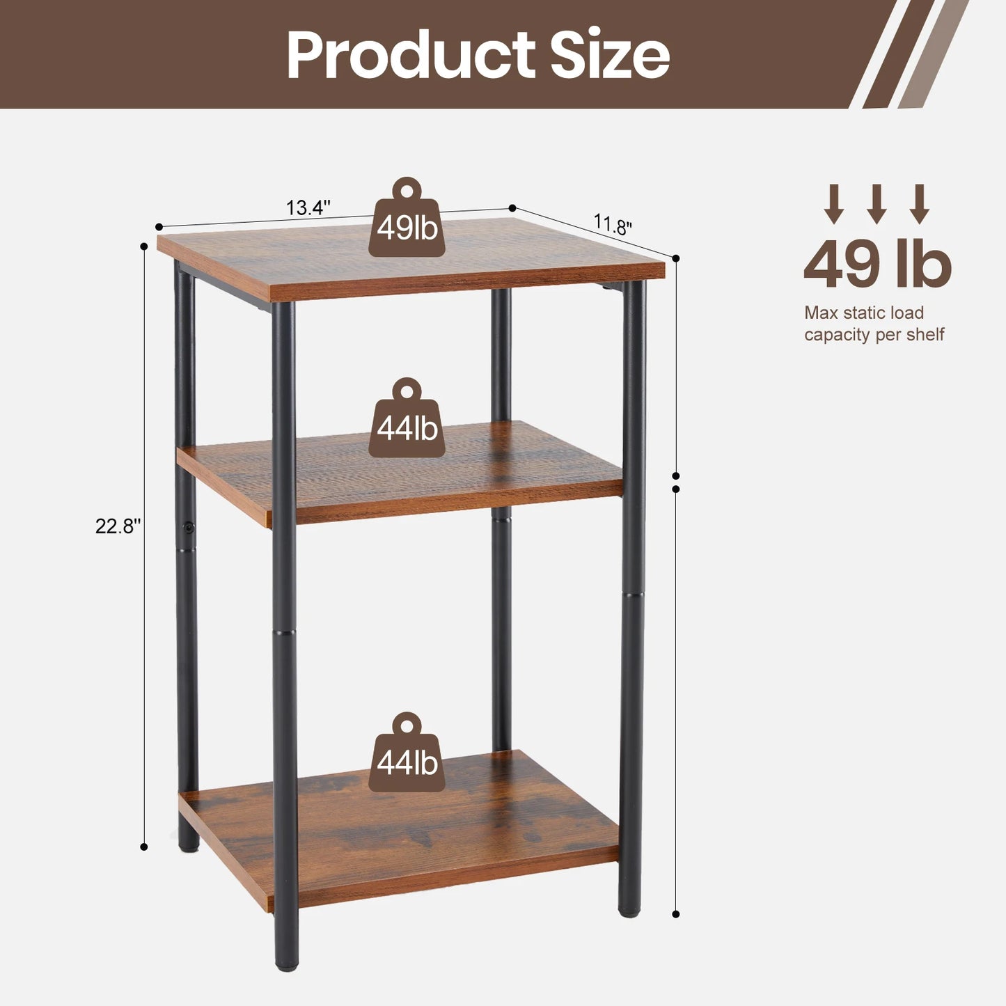 JHK 2/3-Tier End Table With Adjustable Feet