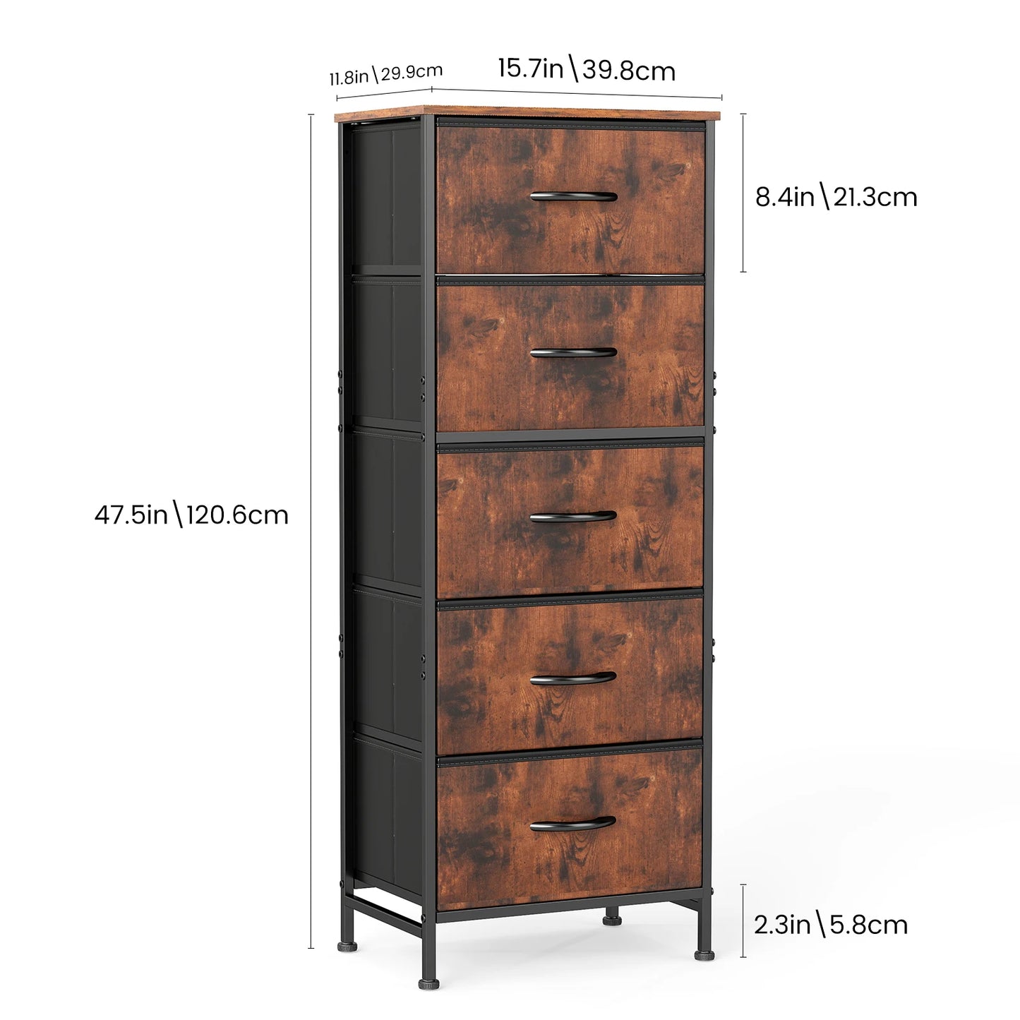 JHK 48 Inch Dresser With 5 Fabric Drawers Bedroom Storage Cabinet