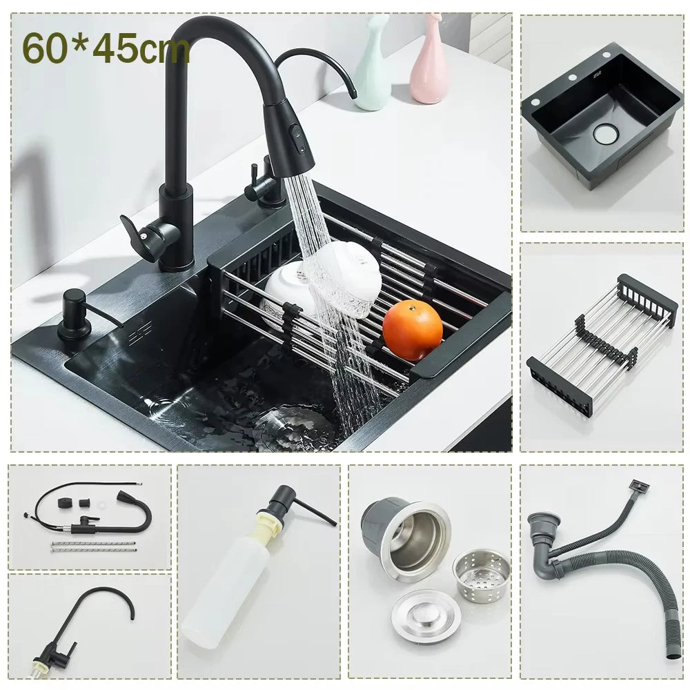 Stainless Steel Kitchen Sink With Integrated Faucet Soap Dispenser