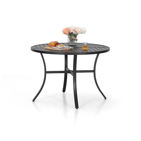 42" Round Patio Table, Black Metal Outdoor Dining Table for 4, E-Coating Outdoor Patio Table with 1.57" Umbrella, Customized