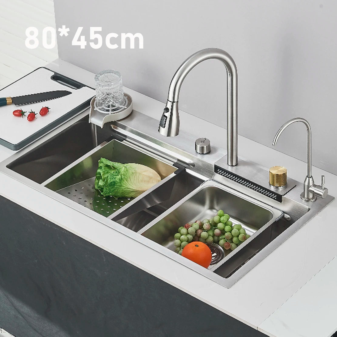 Stainless Steel Kitchen Waterfall Sink With Digital Display