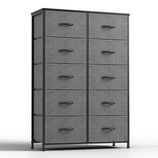 JHK Bedside Table With 10 Fabric Drawers And Steel Frame