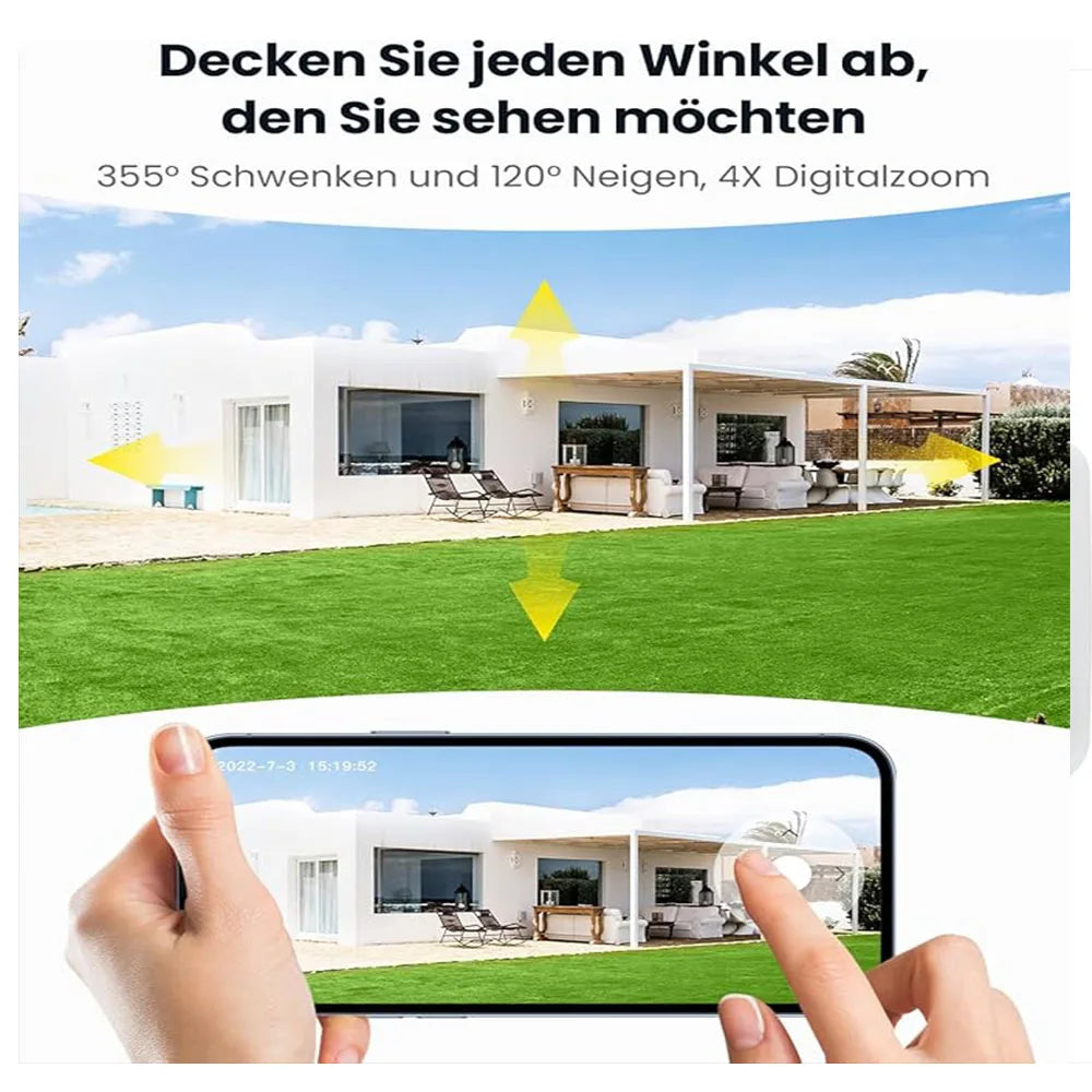 IEGEEK 2K 3MP WiFi Outdoor Security Camera PTZ Solar Power
