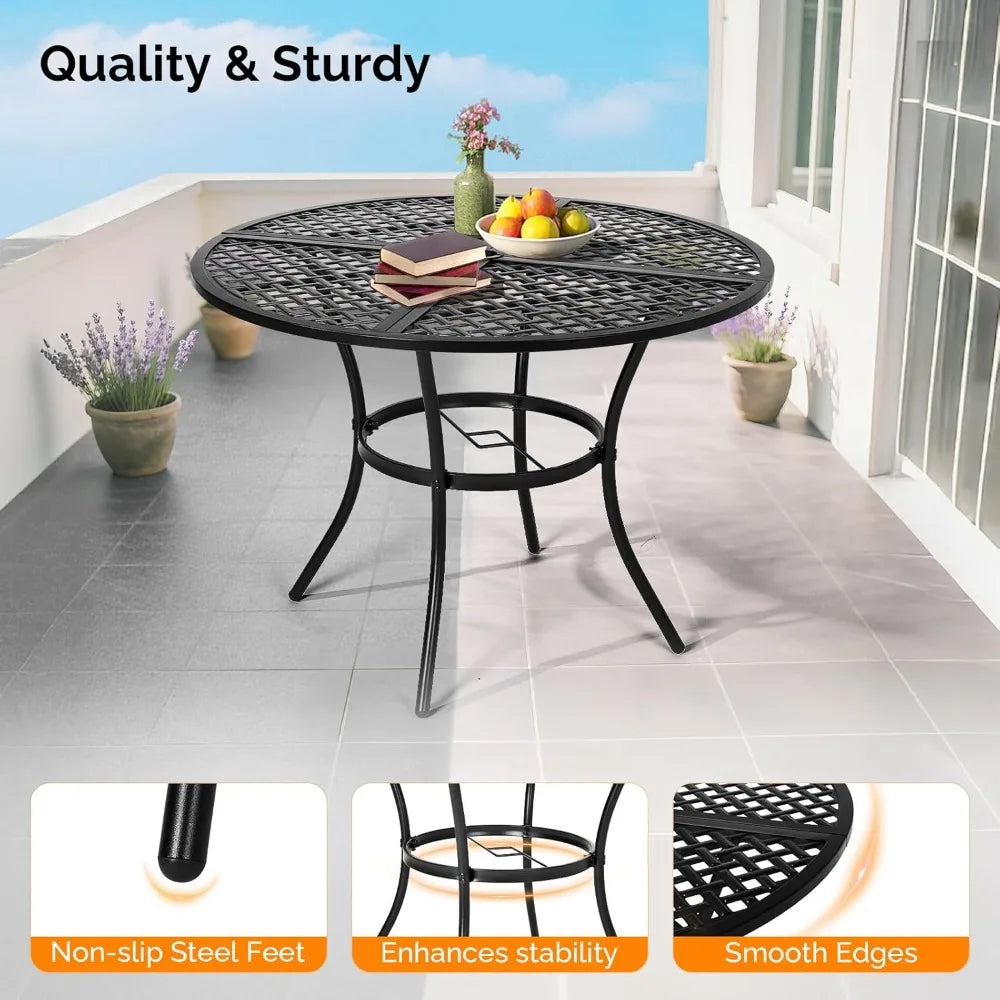 42" Round Outdoor Dining Table, Patio Metal Table with 1.97" Umbrella Hole, Iron Garden Table, Customized