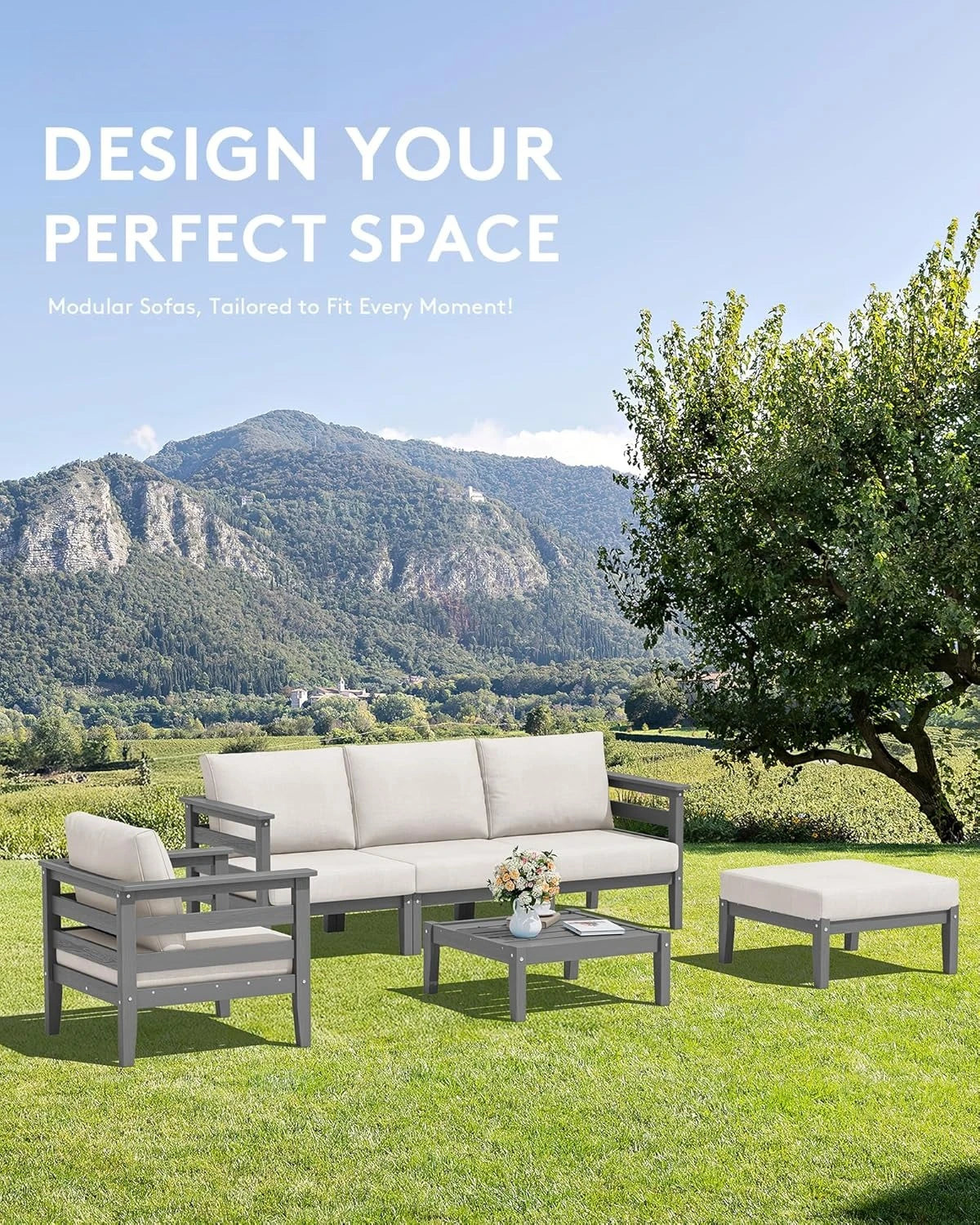 HDPE Patio Furniture 6 Piece Outdoor Sectional Sofa Set