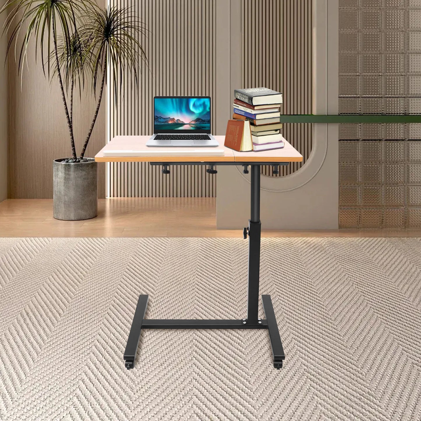 Bymaocar Rolling Standing Laptop Desk With Adjustable Height Overbed Table