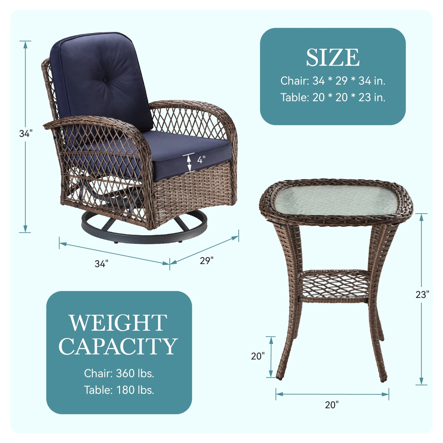Outdoor 3 Piece Patio Furniture Set With Cushions