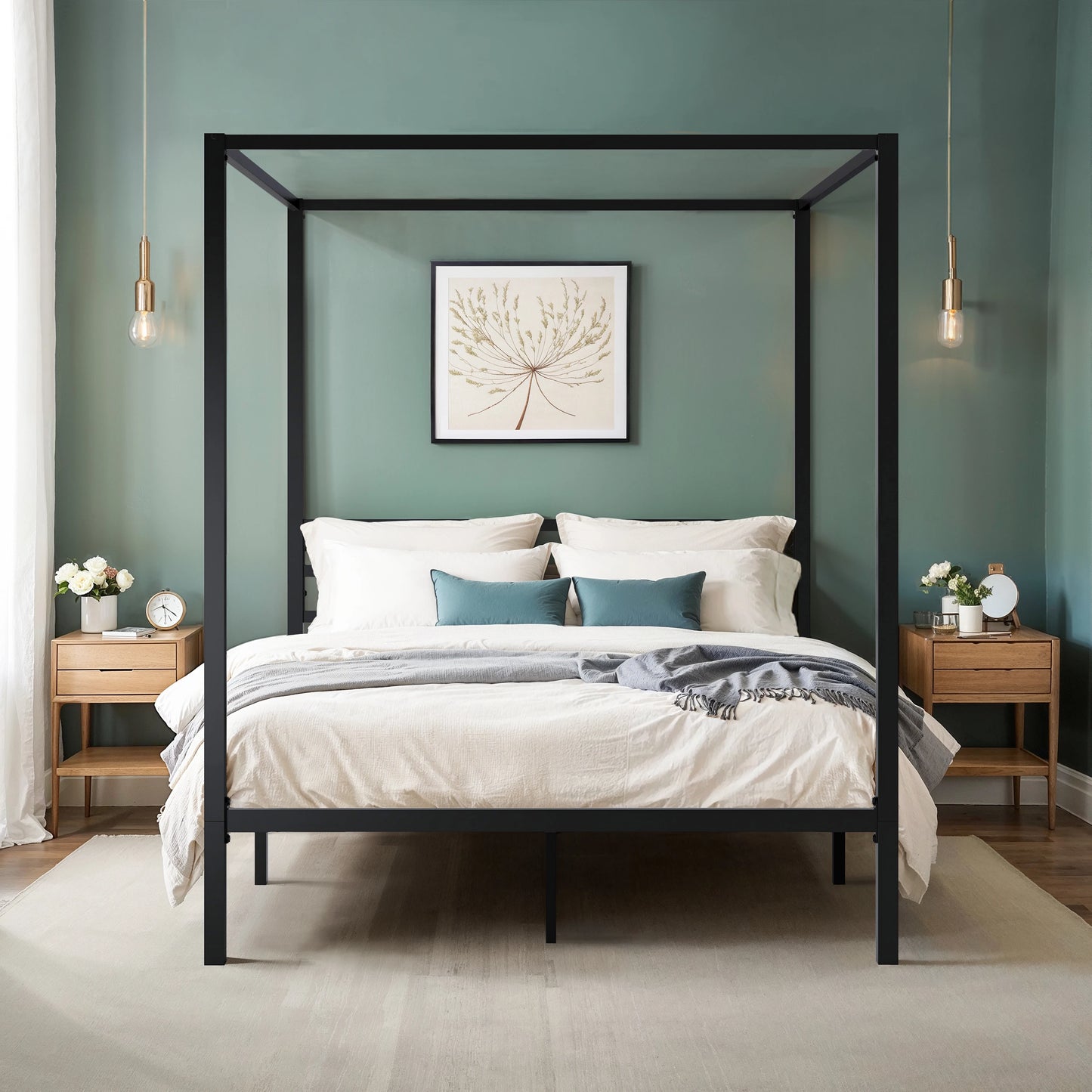 HOOMICH Canopy Bed Frame With 4-Poster Design And Easy Assembly