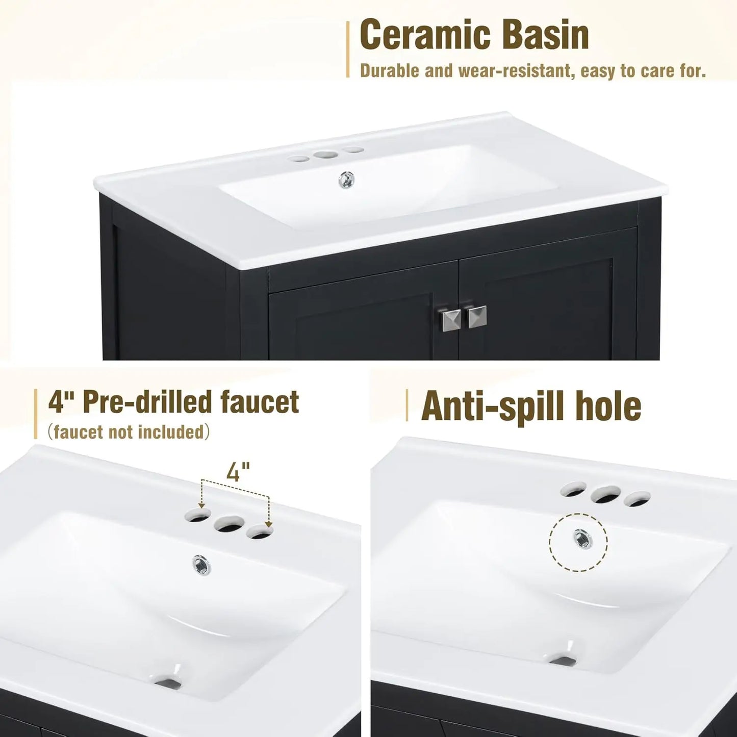 Double Sink Bathroom Vanity Solid Wood Cabinet With Storage Drawers