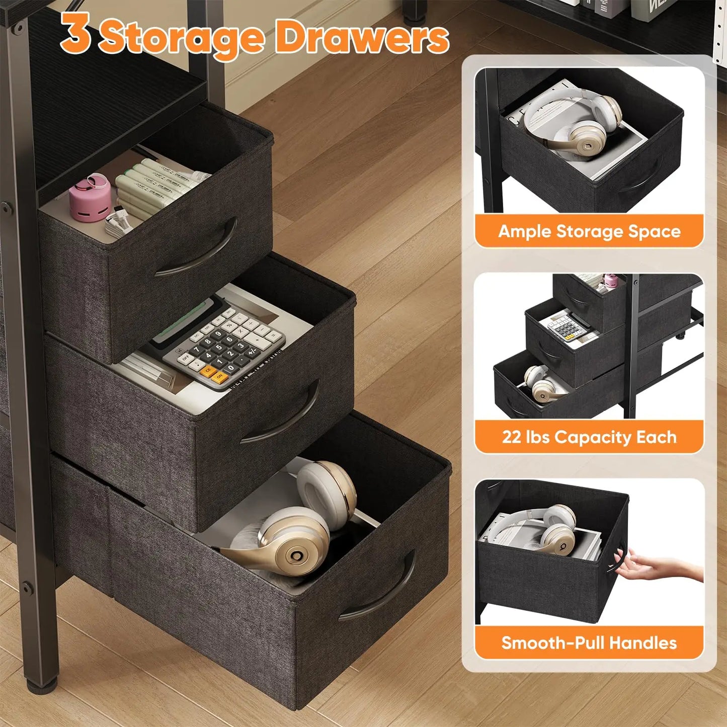 JHK L Shaped Desk With Shelves And Drawers