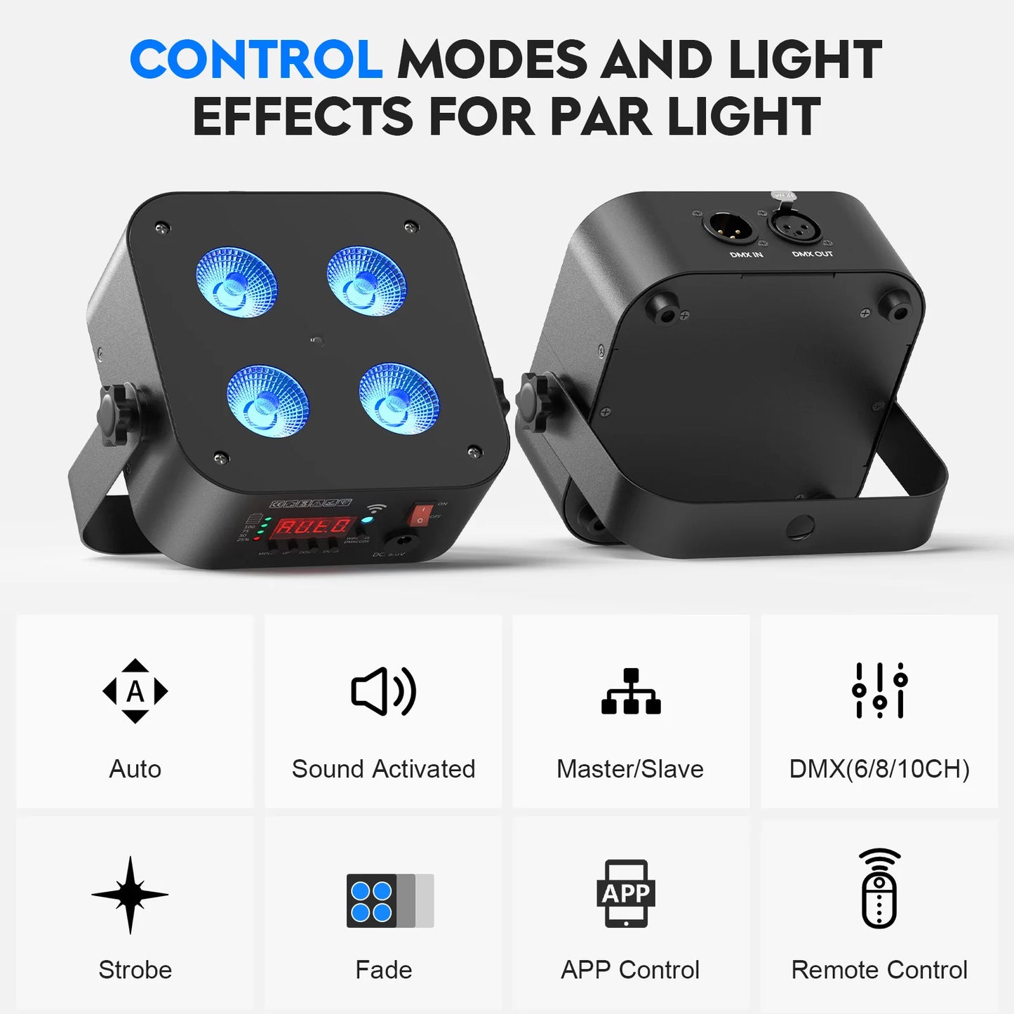 U'King Wireless App-Controlled LED Par Light RGBWA+UV