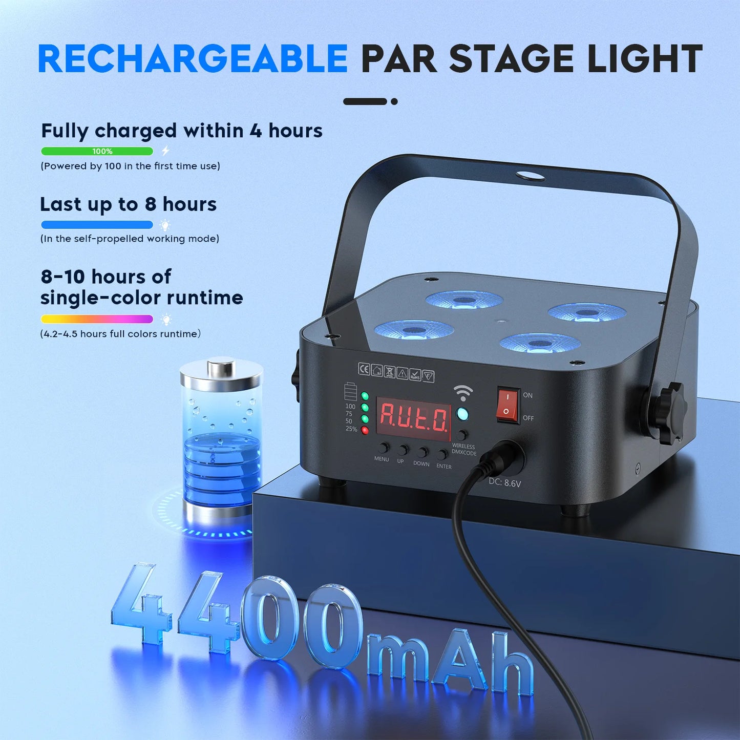 U'King Wireless App-Controlled LED Par Light RGBWA+UV
